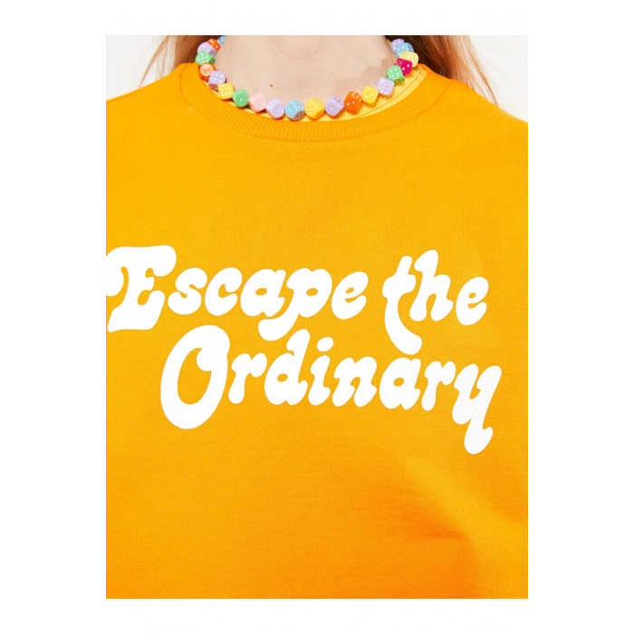 Bisiklet Yaka Baskılı Uzun Kollu Kadın Sweatshirt