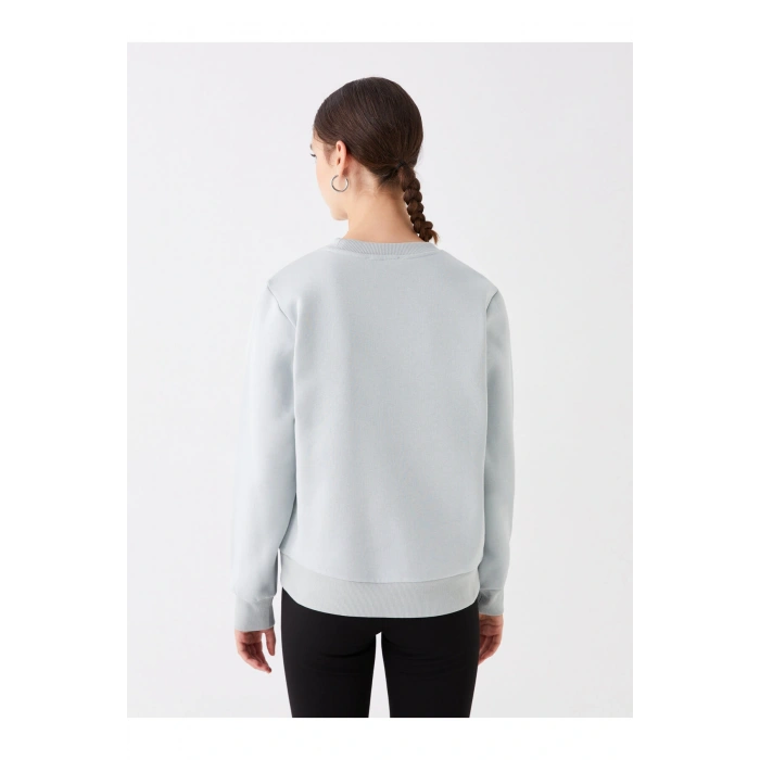 Bisiklet Yaka Baskılı Uzun Kollu Kadın Sweatshirt