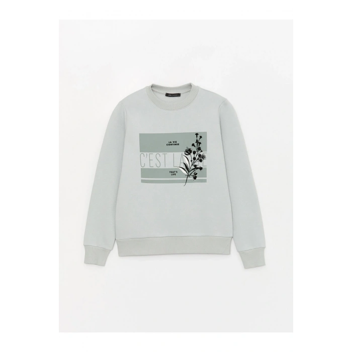 Bisiklet Yaka Baskılı Uzun Kollu Kadın Sweatshirt