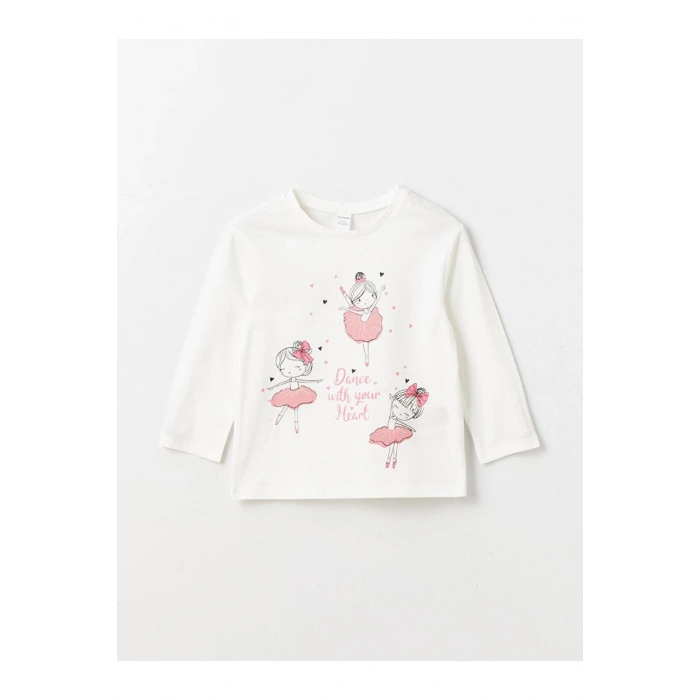 Bisiklet Yaka Baskılı Uzun Kollu Kız Bebek Tişört (S4)