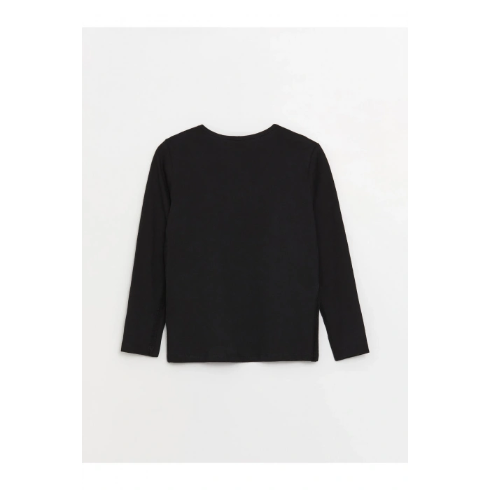 Bisiklet Yaka Baskılı Uzun Kollu Kız Çocuk Tişört