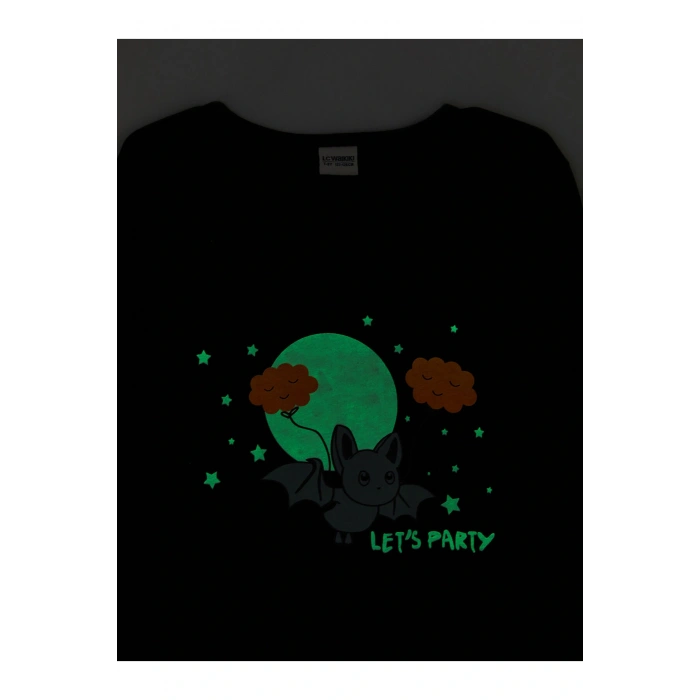 Bisiklet Yaka Baskılı Uzun Kollu Kız Çocuk Tişört