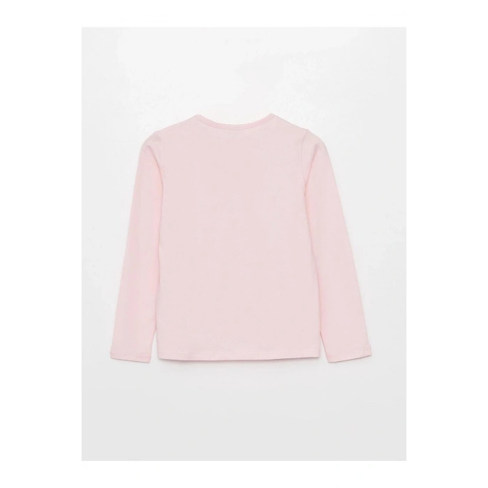 Bisiklet Yaka Baskılı Uzun Kollu Kız Çocuk Tişört (W3)