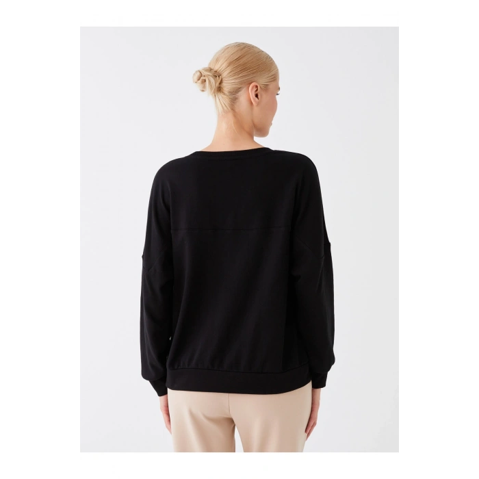 Bisiklet Yaka Baskılı Uzun Kollu Oversize Kadın Sweatshirt