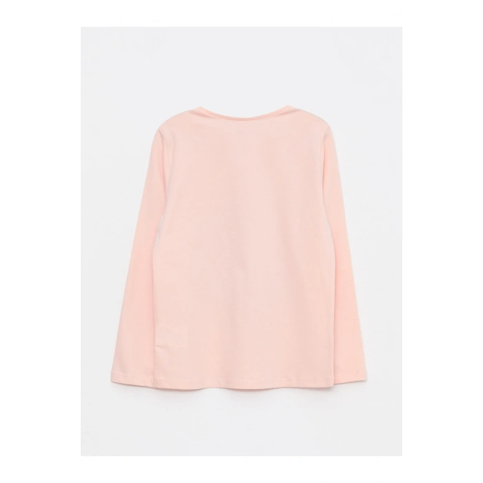 Bisiklet Yaka Baskılı Uzun Kollu Pamuklu Kız Çocuk Tişört