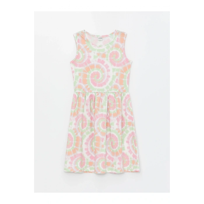 Bisiklet Yaka Batik Desenli Kız Çocuk Elbise