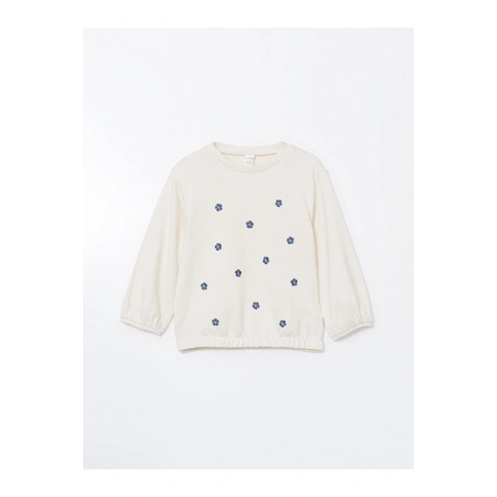 Bisiklet Yaka Çiçekli Kız Çocuk Sweatshirt ve Tayt Pantolon 2li