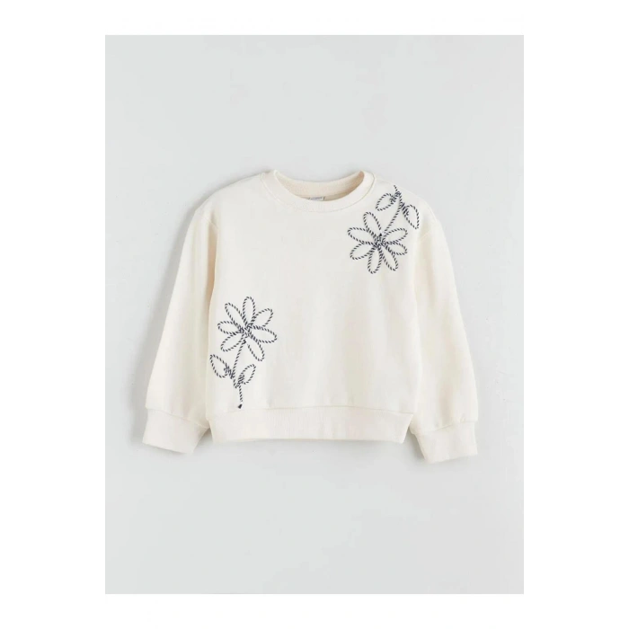 Bisiklet Yaka Çiçekli Kız Çocuk Sweatshirt (W5)