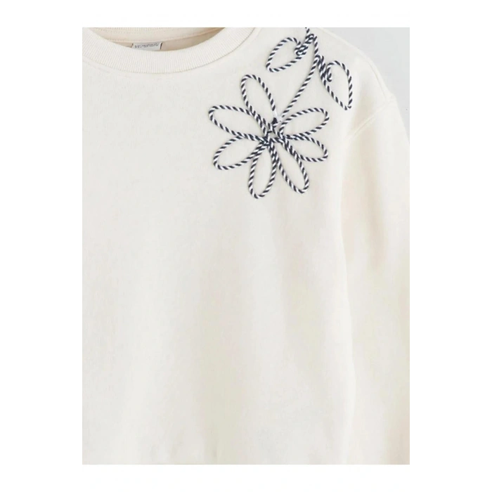 Bisiklet Yaka Çiçekli Kız Çocuk Sweatshirt (W5)