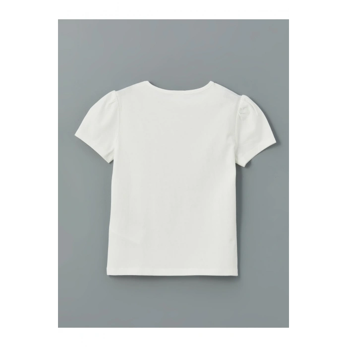 Bisiklet Yaka Çiçekli Kız Çocuk Tişört