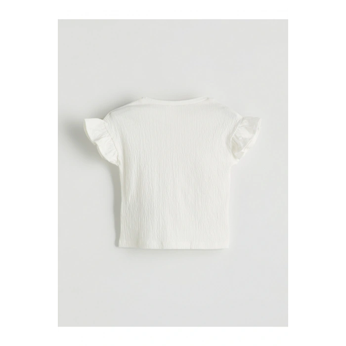 Bisiklet Yaka Çiçekli Kız Çocuk Tişört