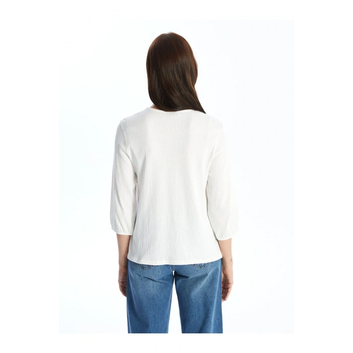 Bisiklet Yaka Çiçekli Uzun Kollu Kadın Bluz