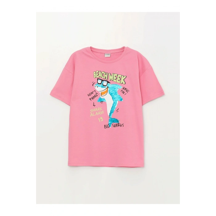 Bisiklet Yaka Çift Yönlü Payetli Erkek Çocuk Tişört