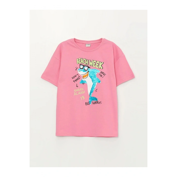 Bisiklet Yaka Çift Yönlü Payetli Erkek Çocuk Tişört