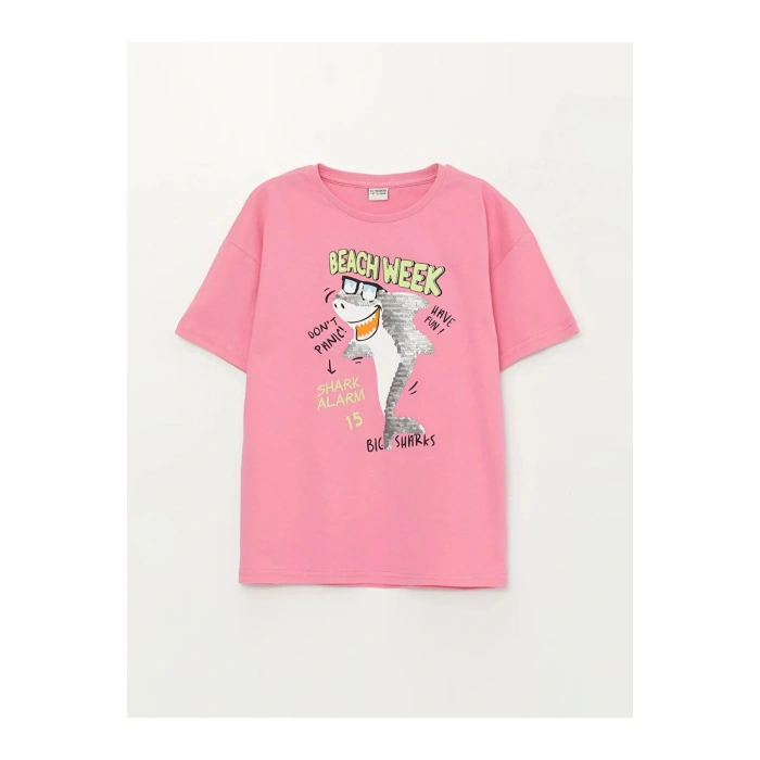 Bisiklet Yaka Çift Yönlü Payetli Erkek Çocuk Tişört