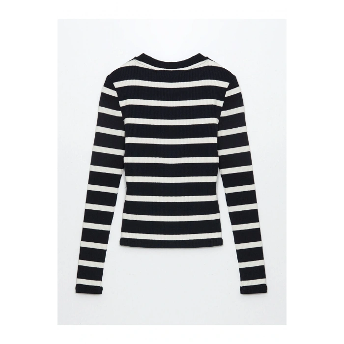 Bisiklet Yaka Çizgili Kadın Body