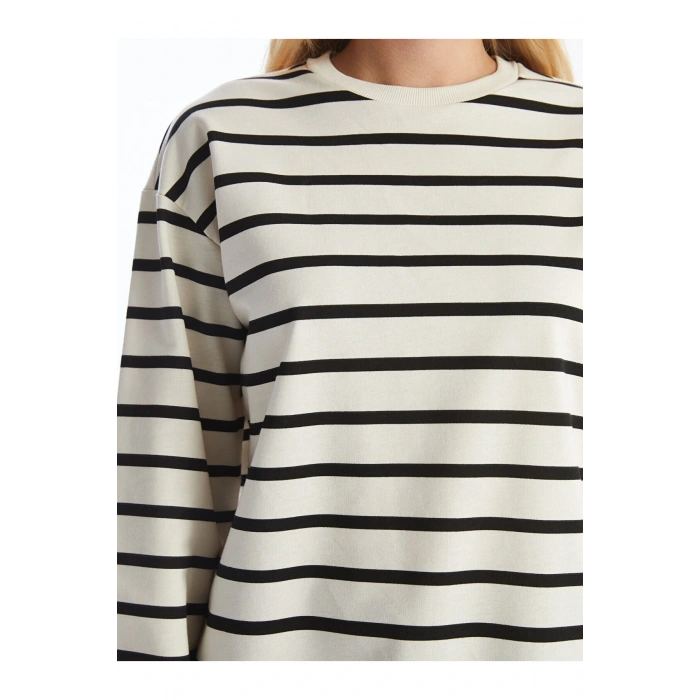 Bisiklet Yaka Çizgili Kadın Sweatshirt