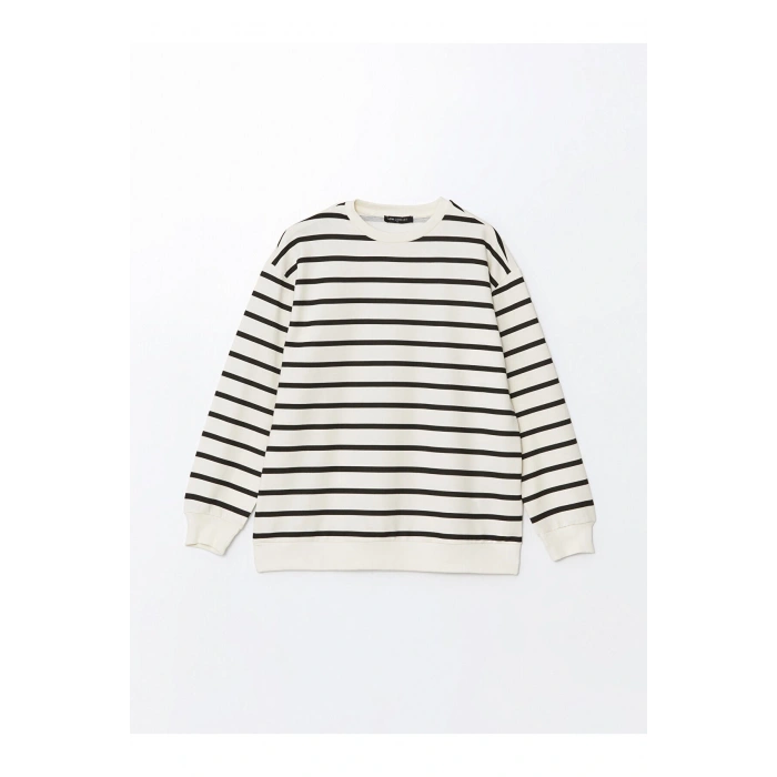 Bisiklet Yaka Çizgili Kadın Sweatshirt