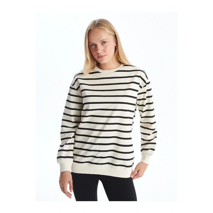 Bisiklet Yaka Çizgili Kadın Sweatshirt