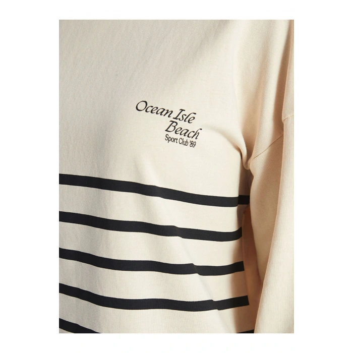 Bisiklet Yaka Çizgili Kadın Sweatshirt Tunik