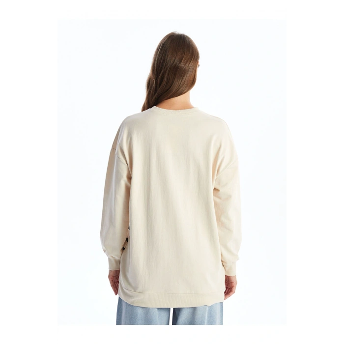 Bisiklet Yaka Çizgili Kadın Sweatshirt Tunik