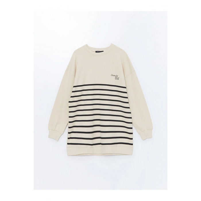Bisiklet Yaka Çizgili Kadın Sweatshirt Tunik