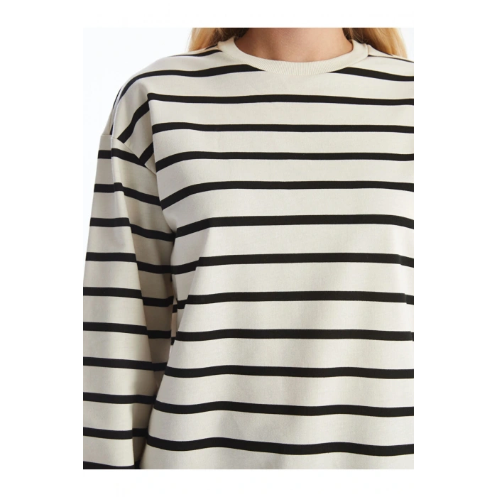 Bisiklet Yaka Cizgili Kadin Sweatshirt - W4ID62Z8