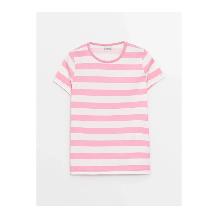 Bisiklet Yaka Çizgili Kısa Kollu Kız Çocuk Tişört