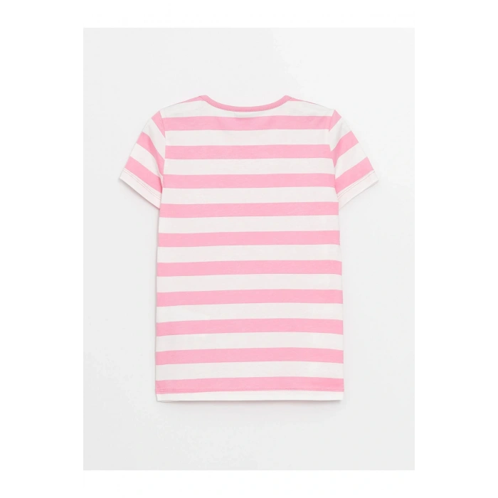 Bisiklet Yaka Çizgili Kısa Kollu Kız Çocuk Tişört