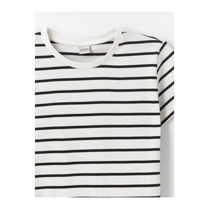 Bisiklet Yaka Çizgili Kısa Kollu Kız Çocuk Tişört