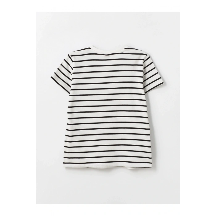 Bisiklet Yaka Çizgili Kısa Kollu Kız Çocuk Tişört