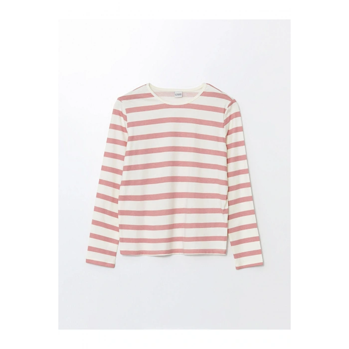 Bisiklet Yaka Çizgili Uzun Kollu Kız Çocuk Tişört