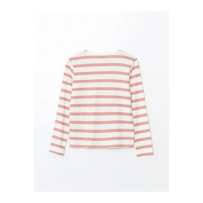 Bisiklet Yaka Çizgili Uzun Kollu Kız Çocuk Tişört