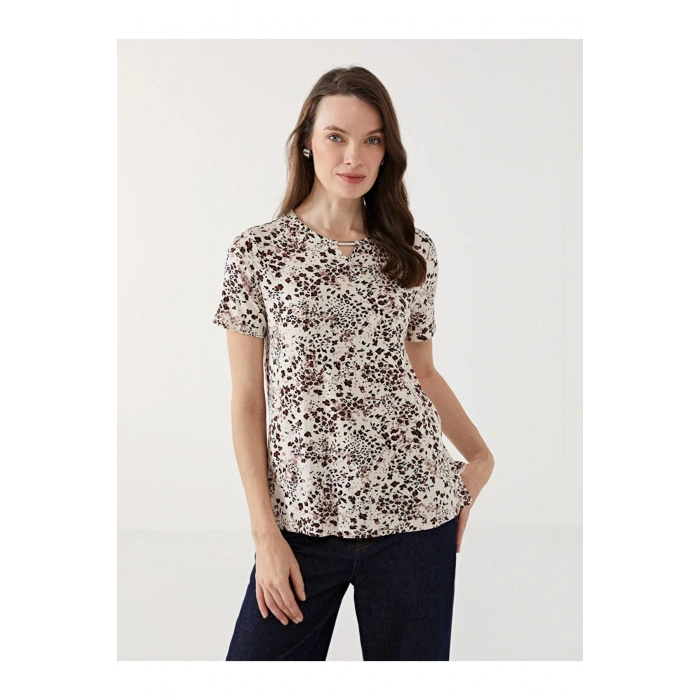 Bisiklet Yaka Desenli Kadın Bluz (S5)
