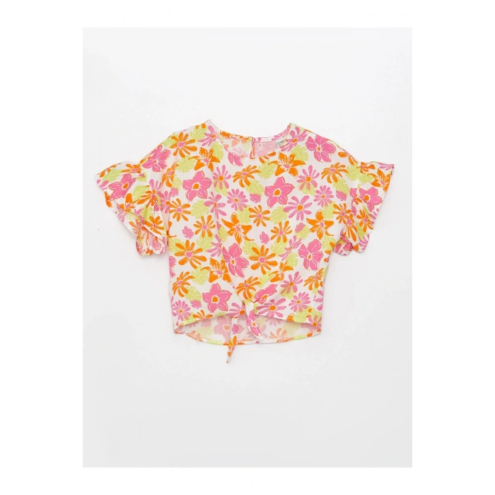 Bisiklet Yaka Desenli Kısa Kollu Kız Çocuk Bluz