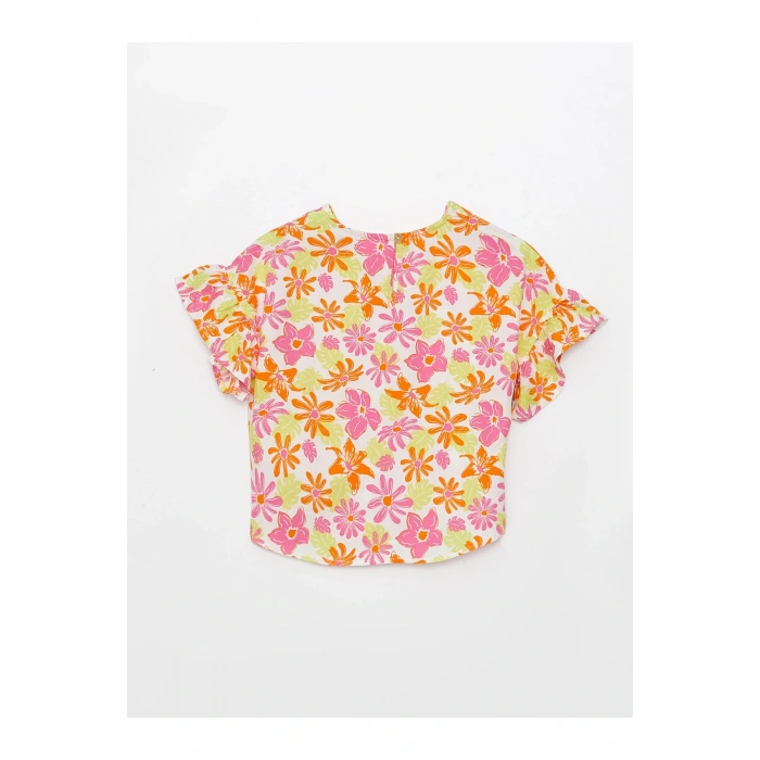 Bisiklet Yaka Desenli Kısa Kollu Kız Çocuk Bluz