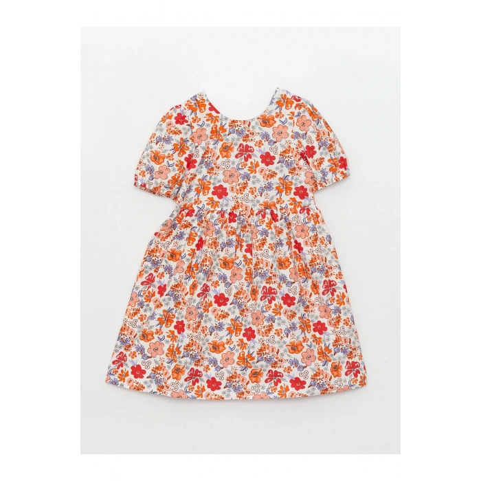 Bisiklet Yaka Desenli Kısa Kollu Kız Çocuk Elbise