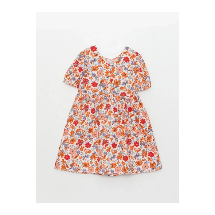 Bisiklet Yaka Desenli Kısa Kollu Kız Çocuk Elbise