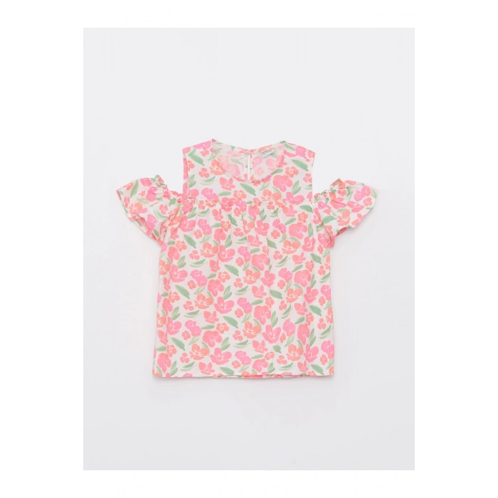 Bisiklet Yaka Desenli Poplin Kız Çocuk Bluz