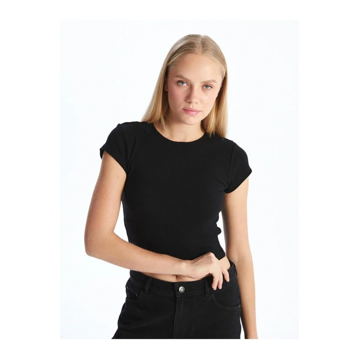 Bisiklet Yaka Dokulu Kadın Crop (S5)