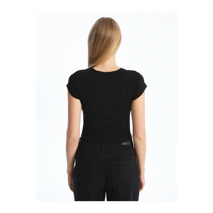 Bisiklet Yaka Dokulu Kadın Crop (S5)