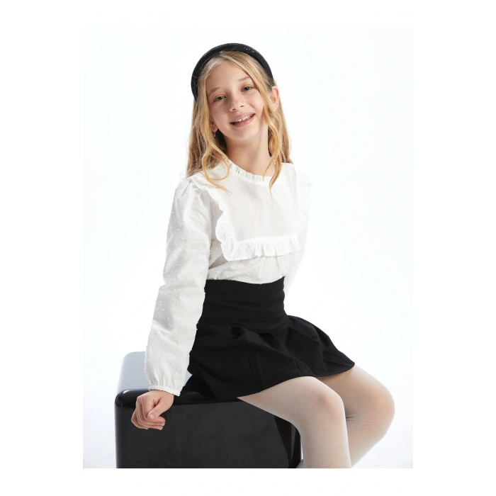 Bisiklet Yaka Dokulu Kız Çocuk Bluz