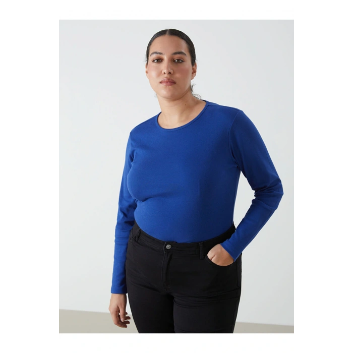 Bisiklet Yaka Düz Uzun Kollu Kadın Body