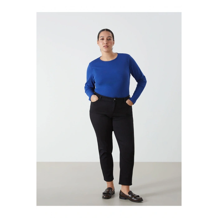 Bisiklet Yaka Düz Uzun Kollu Kadın Body