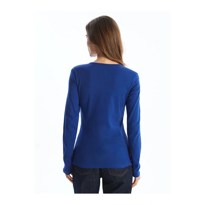 Bisiklet Yaka Düz Uzun Kollu Kadın Body