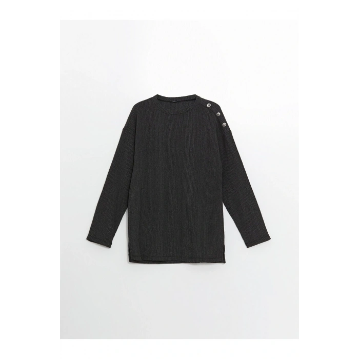 Bisiklet Yaka Düz Uzun Kollu Oversize Kadın Bluz