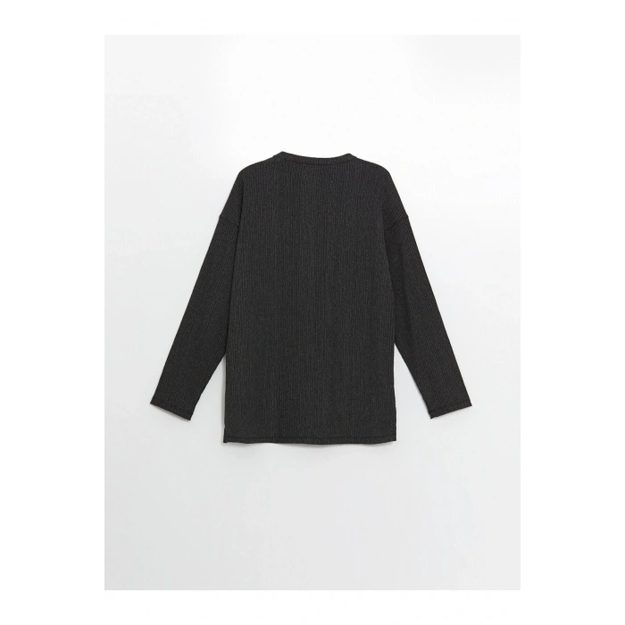 Bisiklet Yaka Düz Uzun Kollu Oversize Kadın Bluz