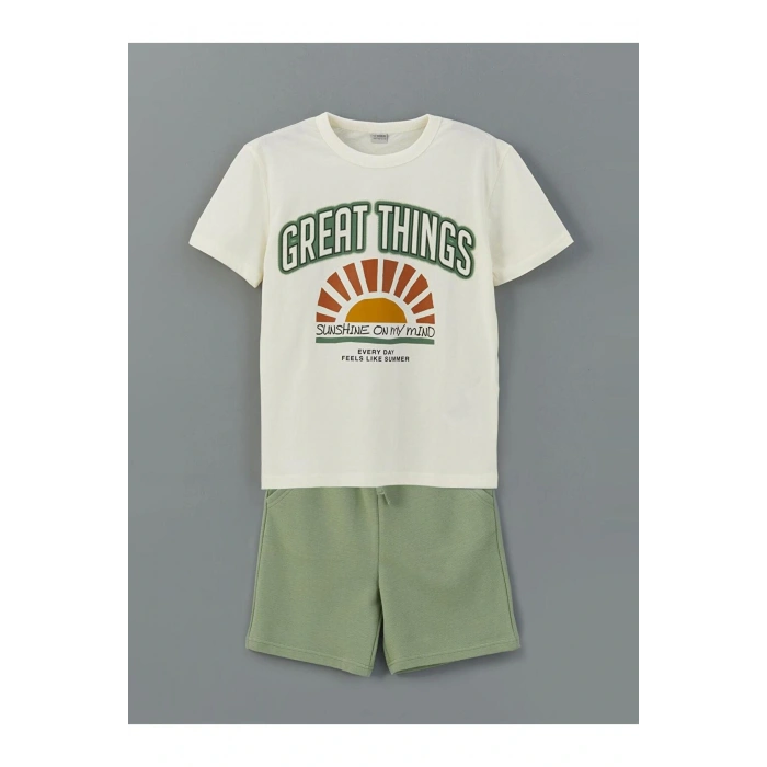 Bisiklet Yaka Erkek Çocuk Tişört Ve Şort (S5)