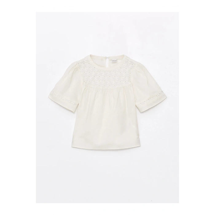 Bisiklet Yaka Fisto Detaylı Kısa Kollu Kız Çocuk Bluz