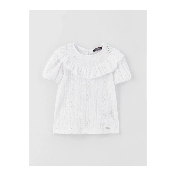 Bisiklet Yaka Fisto Detaylı Kısa Kollu Kız Çocuk Bluz